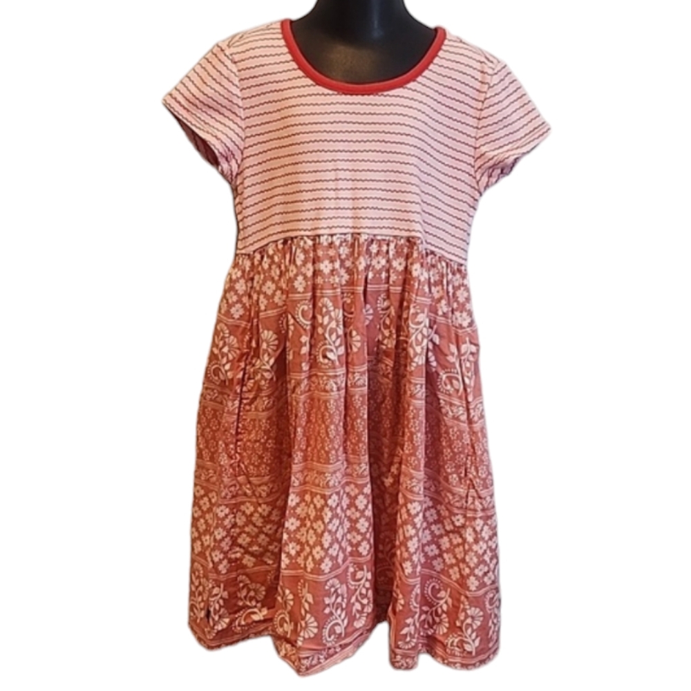 Tea Collection Orange Peach Striped Pattern Mix Dress Size 8